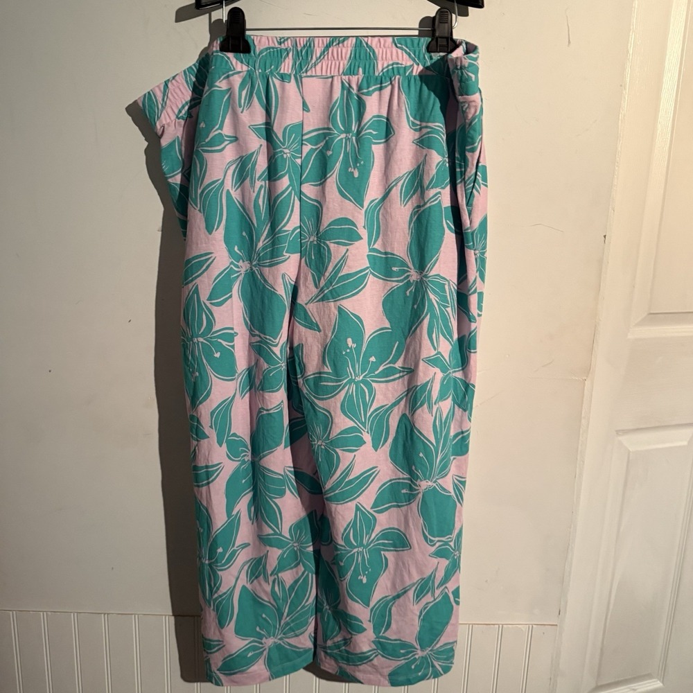 Kim Gravel Belle Beach Boho Tropical Elastic Pants  1X Pull On Wide Leg Pink - Picture 4 of 4
